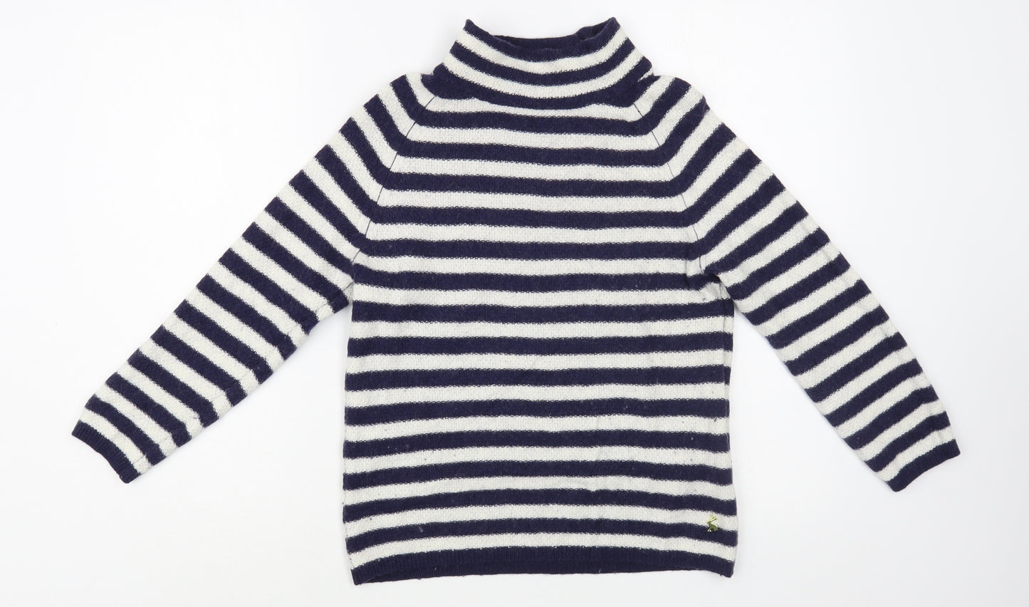 Joules Womens Blue Mock Neck Striped Viscose Pullover Jumper Size 10