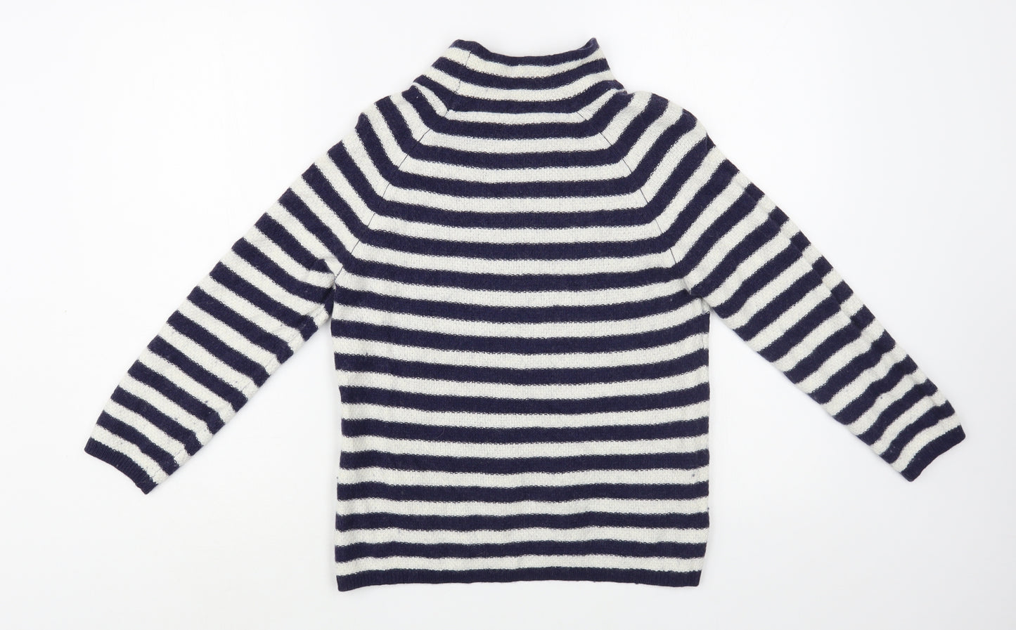 Joules Womens Blue Mock Neck Striped Viscose Pullover Jumper Size 10