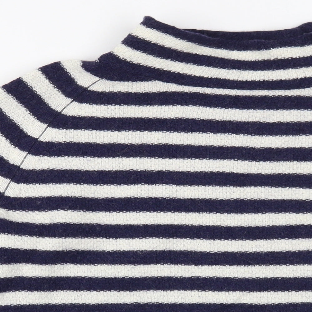 Joules Womens Blue Mock Neck Striped Viscose Pullover Jumper Size 10