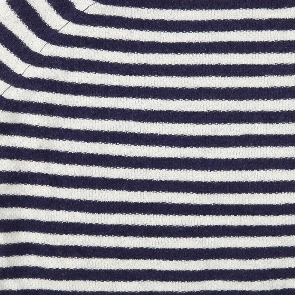 Joules Womens Blue Mock Neck Striped Viscose Pullover Jumper Size 10