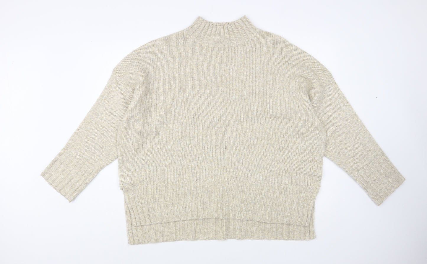 New Look Womens Beige Mock Neck  Acrylic Pullover Jumper Size L