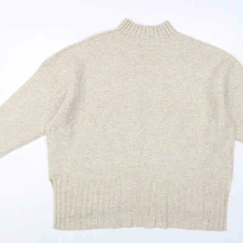New Look Womens Beige Mock Neck  Acrylic Pullover Jumper Size L