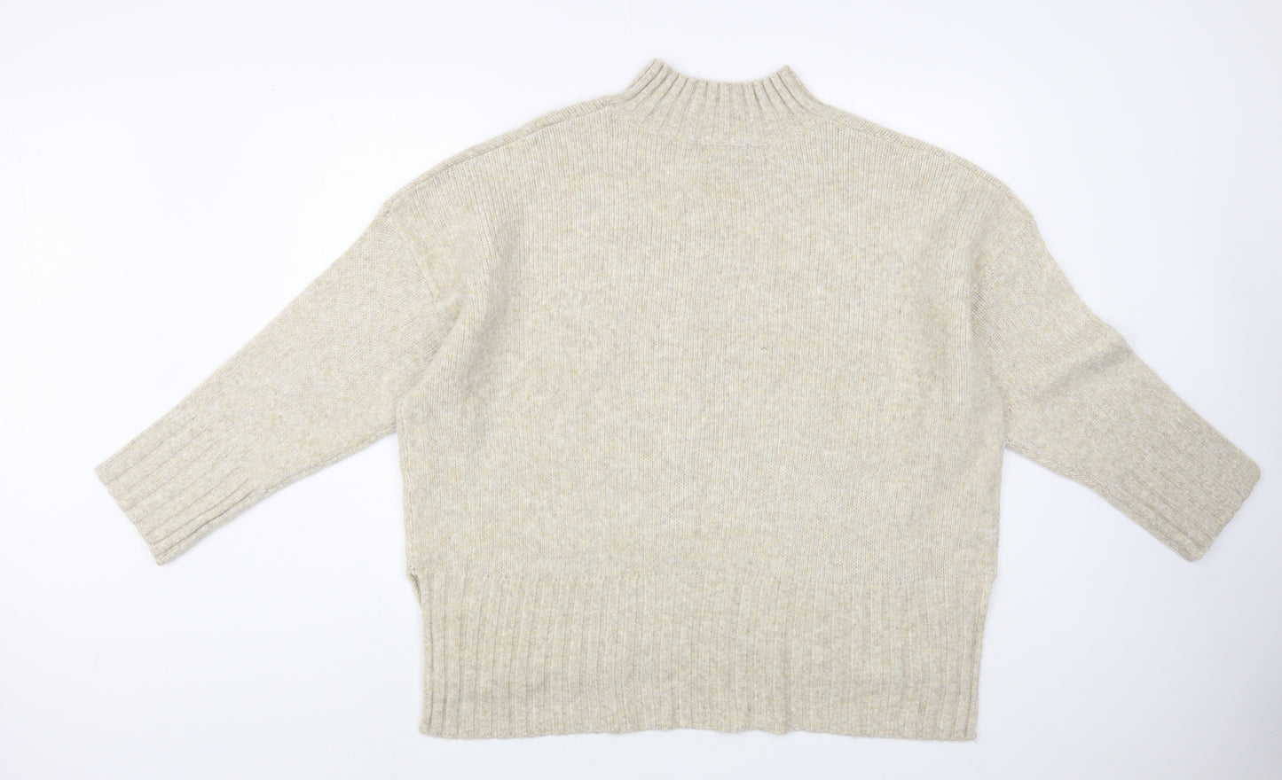 New Look Womens Beige Mock Neck  Acrylic Pullover Jumper Size L