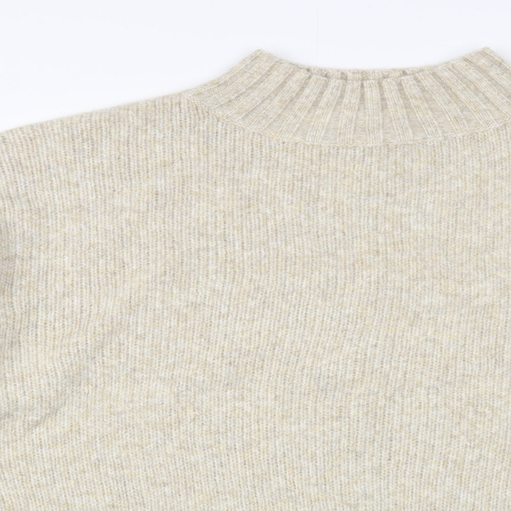 New Look Womens Beige Mock Neck  Acrylic Pullover Jumper Size L