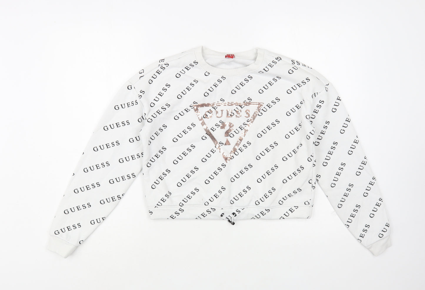 GUESS Womens White Geometric Cotton Pullover Sweatshirt Size XS  Pullover