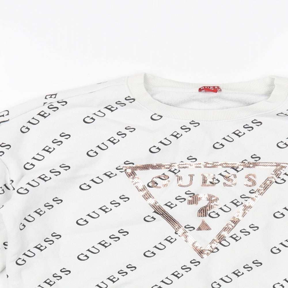 GUESS Womens White Geometric Cotton Pullover Sweatshirt Size XS  Pullover