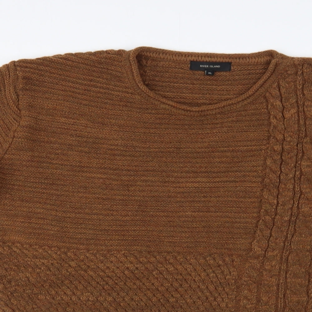 River Island Mens Brown Crew Neck  Acrylic Pullover Jumper Size XL