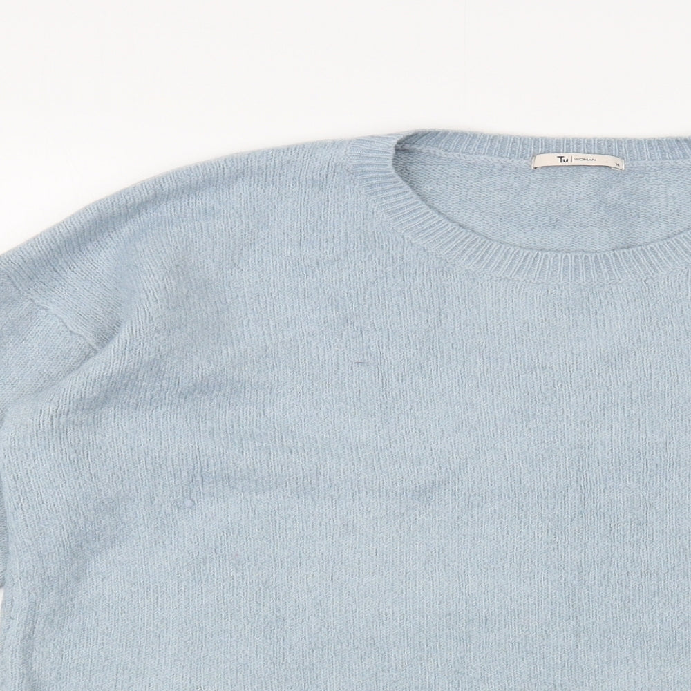 TU Womens Blue Boat Neck  Acrylic Pullover Jumper Size 14