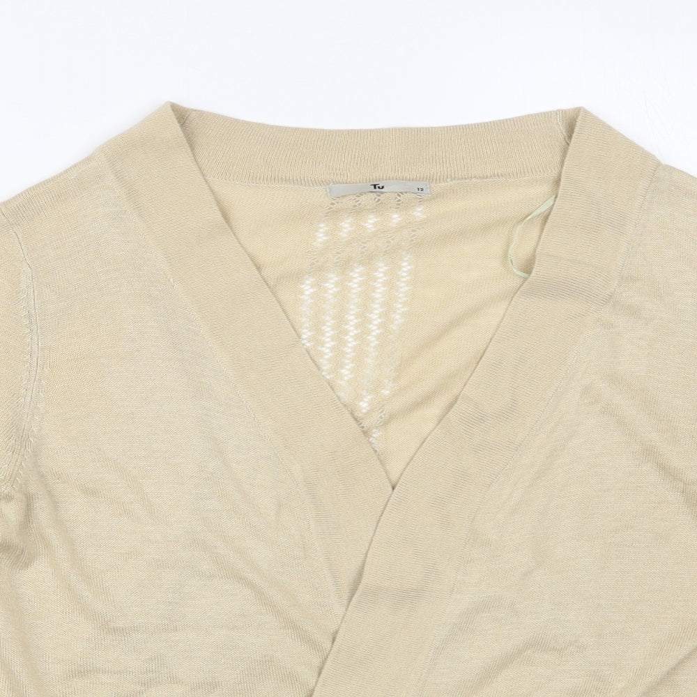 TU Womens Beige V-Neck  Acrylic Cardigan Jumper Size 12