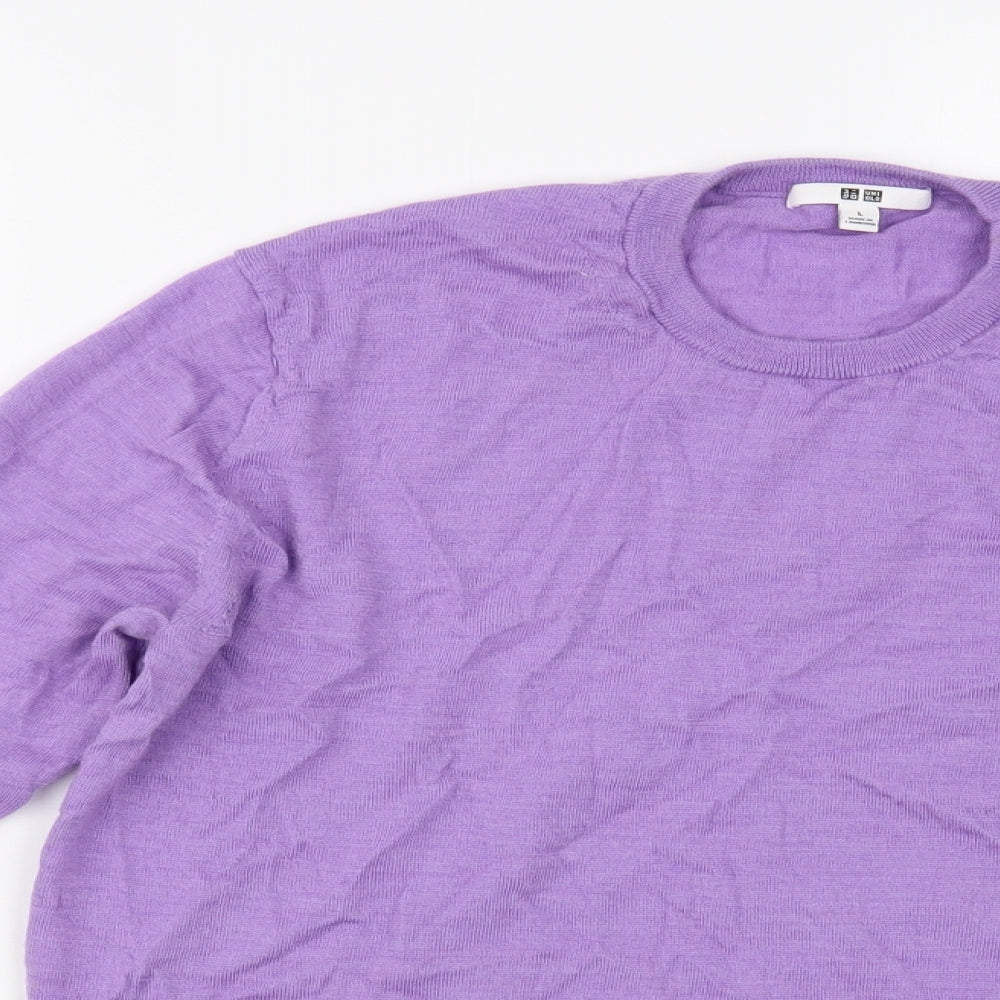 Uniqlo Womens Purple Crew Neck  Wool Pullover Jumper Size L