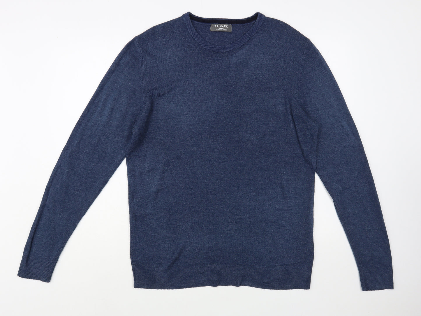 Primark Mens Blue Crew Neck  Acrylic Pullover Jumper Size L