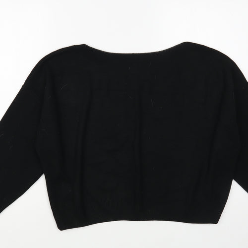 Boohoo Womens Black Boat Neck  Acrylic Pullover Jumper Size M
