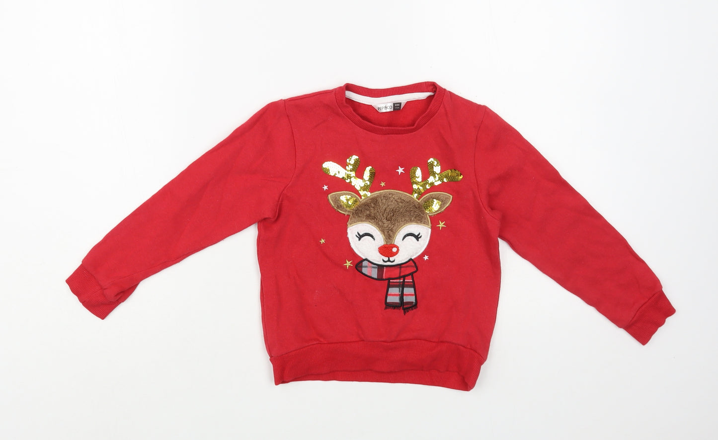 PEP & CO Girls Red  Cotton Pullover Sweatshirt Size 4-5 Years  Pullover - Rudolph Christmas
