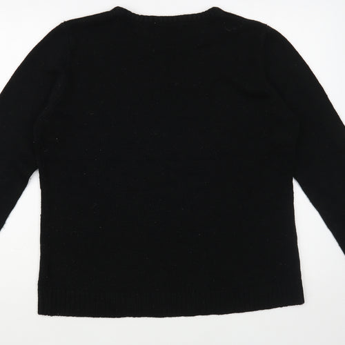 Peacocks Womens Black Crew Neck  Acrylic Pullover Jumper Size L   - Christmas Jumper