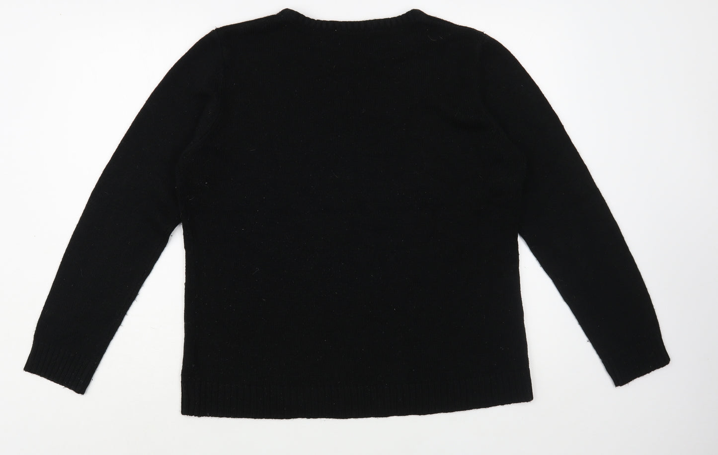 Peacocks Womens Black Crew Neck  Acrylic Pullover Jumper Size L   - Christmas Jumper