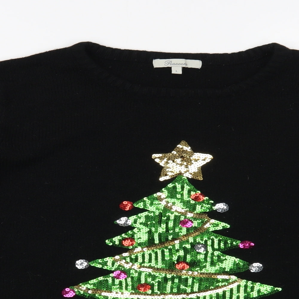 Peacocks Womens Black Crew Neck  Acrylic Pullover Jumper Size L   - Christmas Jumper
