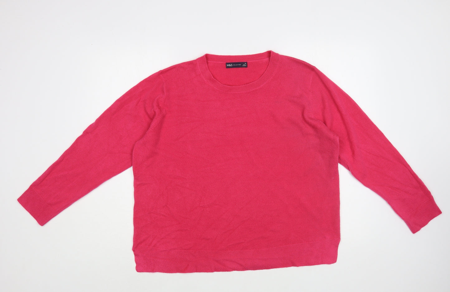 Marks and Spencer Womens Pink Crew Neck  Acrylic Pullover Jumper Size 20