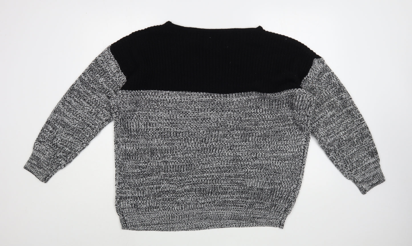 SheIn Womens Grey Boat Neck  Acrylic Pullover Jumper Size 2XL
