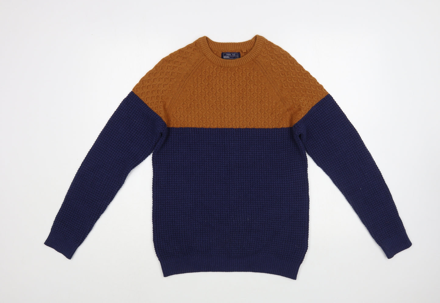 NEXT Boys Blue Crew Neck Colourblock Cotton Pullover Jumper Size 13 Years  Pullover