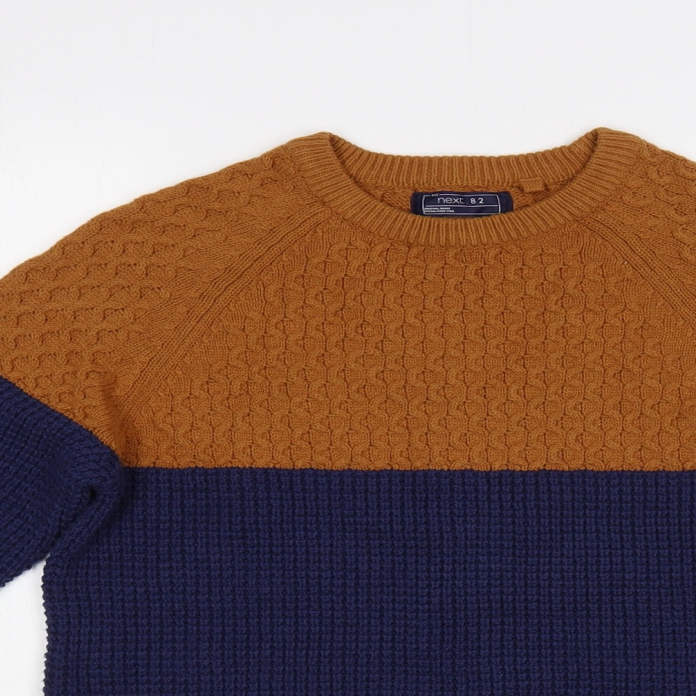 NEXT Boys Blue Crew Neck Colourblock Cotton Pullover Jumper Size 13 Years  Pullover
