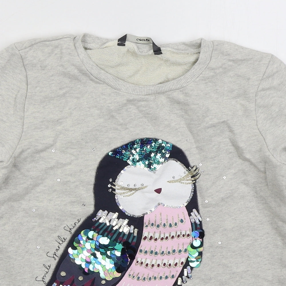 George Girls Grey  Cotton Pullover Sweatshirt Size 9-10 Years  Pullover - Owl