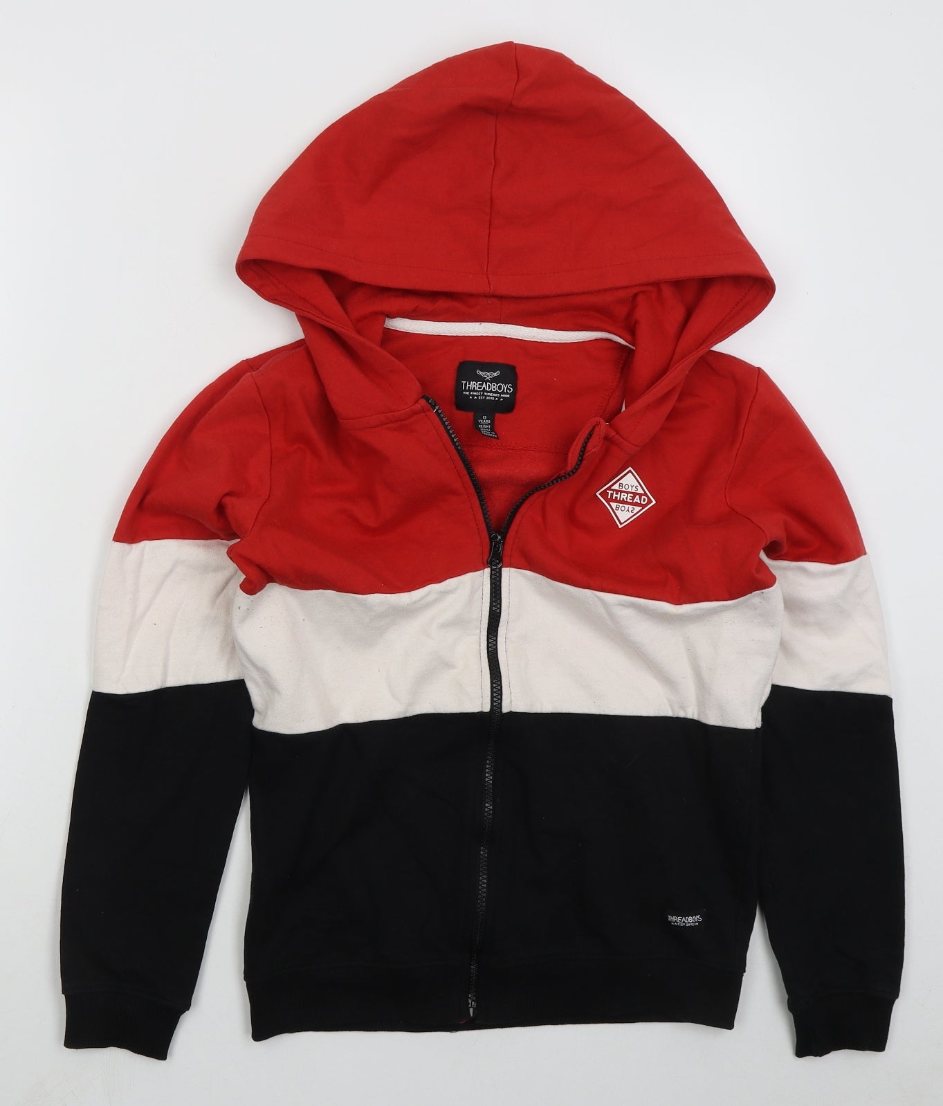 Threadboys Boys Red Striped Cotton Full Zip Hoodie Size 13 Years  Zip