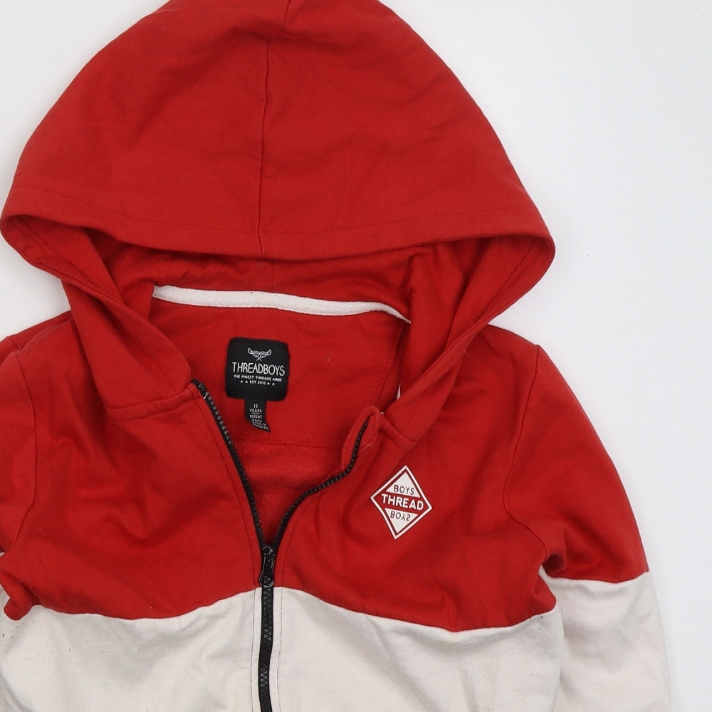 Threadboys Boys Red Striped Cotton Full Zip Hoodie Size 13 Years  Zip