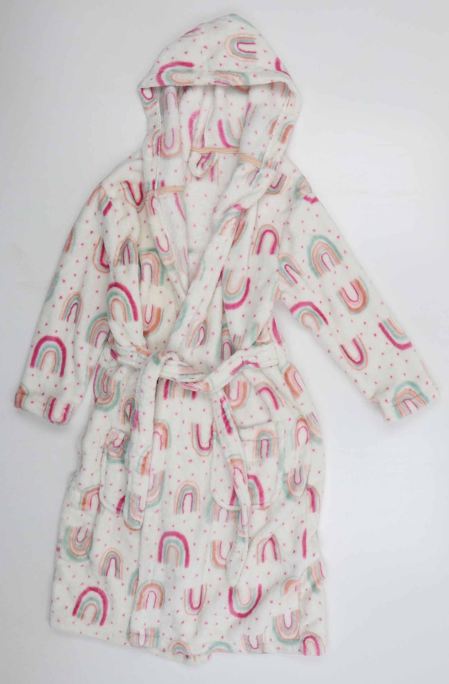 George Girls White Solid Polyester Kimono Robe Size 15-16 Years  Tie - Rainbows