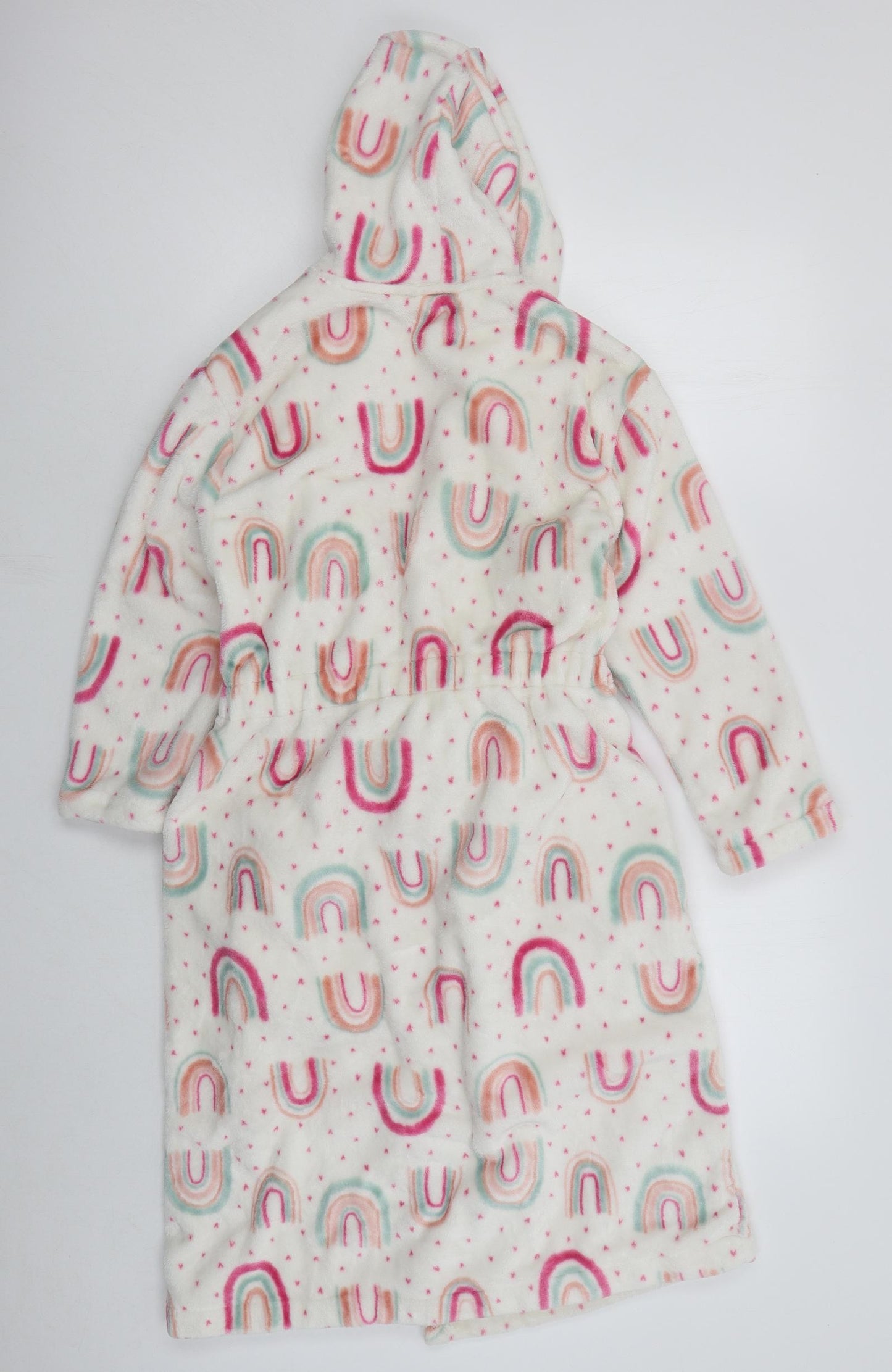 George Girls White Solid Polyester Kimono Robe Size 15-16 Years  Tie - Rainbows