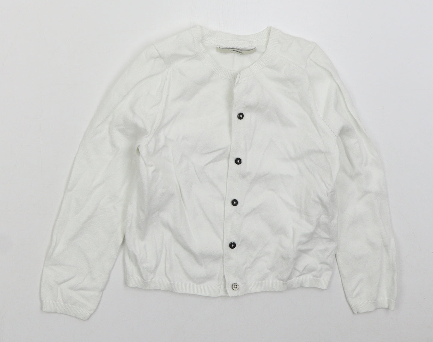 George Girls White Crew Neck  Cotton Cardigan Jumper Size 6-7 Years  Button