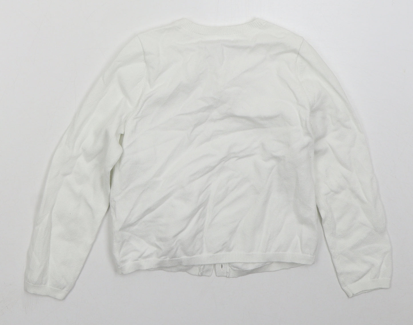 George Girls White Crew Neck  Cotton Cardigan Jumper Size 6-7 Years  Button