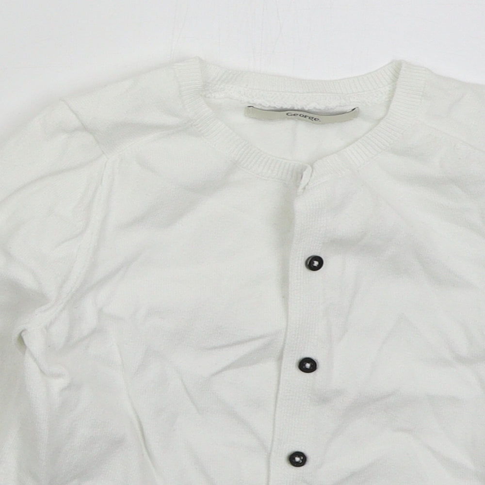 George Girls White Crew Neck  Cotton Cardigan Jumper Size 6-7 Years  Button