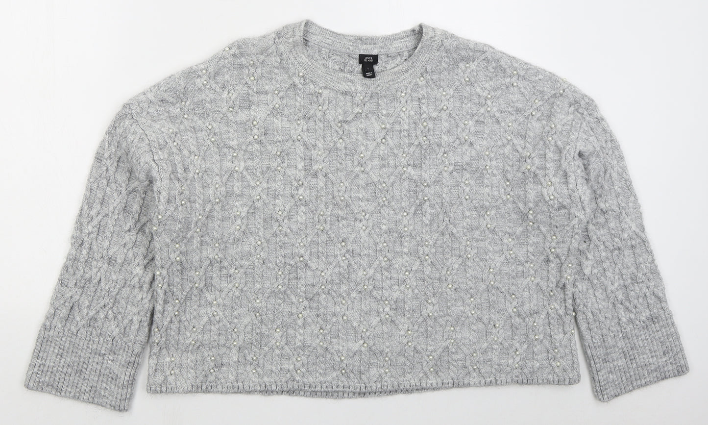 River Island Womens Grey Crew Neck  Acrylic Pullover Jumper Size L