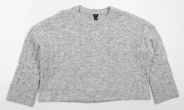 River Island Womens Grey Crew Neck  Acrylic Pullover Jumper Size L