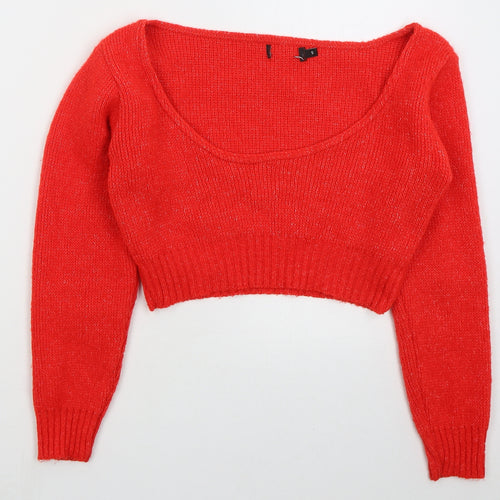PRETTYLITTLETHING Womens Red Round Neck  Acrylic Pullover Jumper Size S