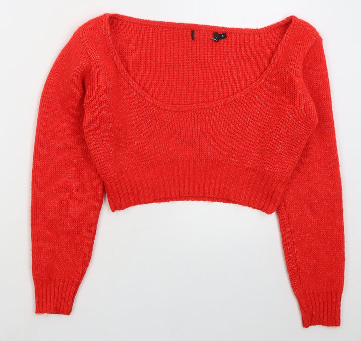 PRETTYLITTLETHING Womens Red Round Neck  Acrylic Pullover Jumper Size S