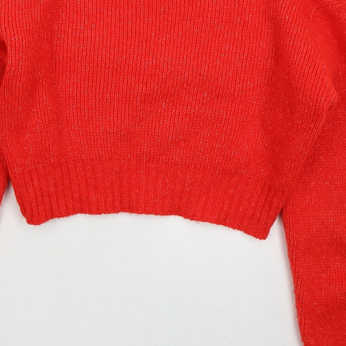 PRETTYLITTLETHING Womens Red Round Neck  Acrylic Pullover Jumper Size S