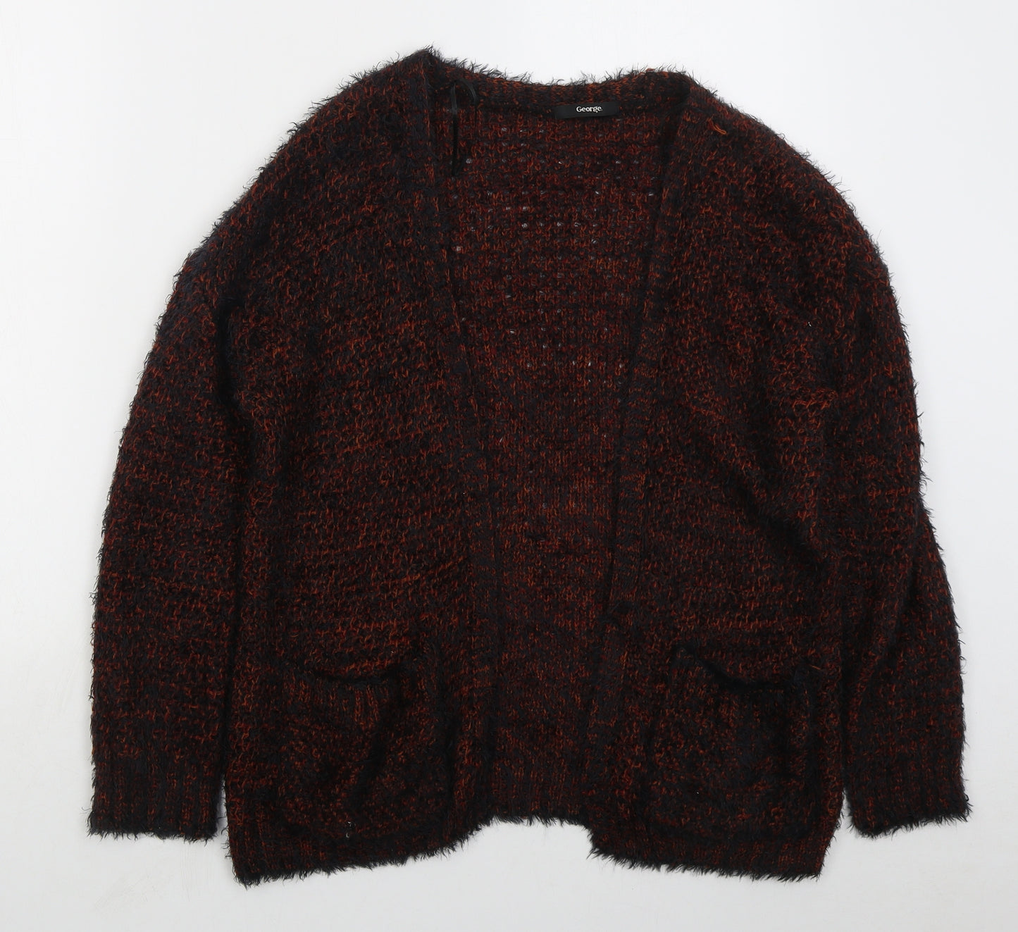 George Womens Orange V-Neck  Acrylic Cardigan Jumper Size 10