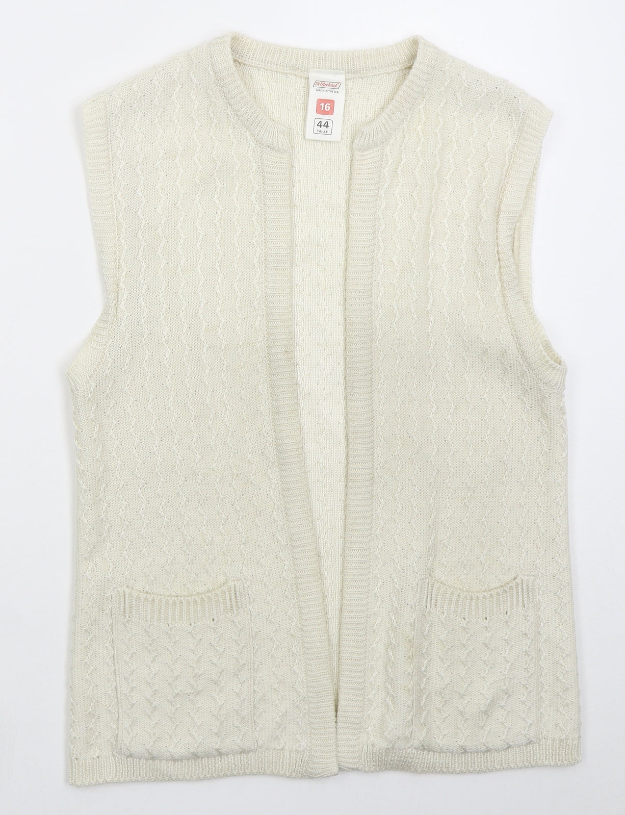 St Michael Womens Beige V-Neck  Acrylic Cardigan Jumper Size 16