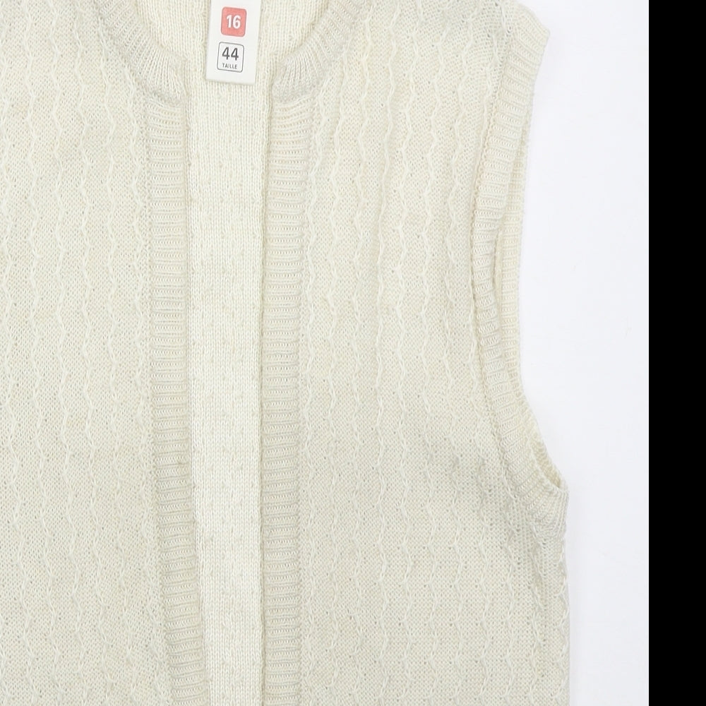 St Michael Womens Beige V-Neck  Acrylic Cardigan Jumper Size 16