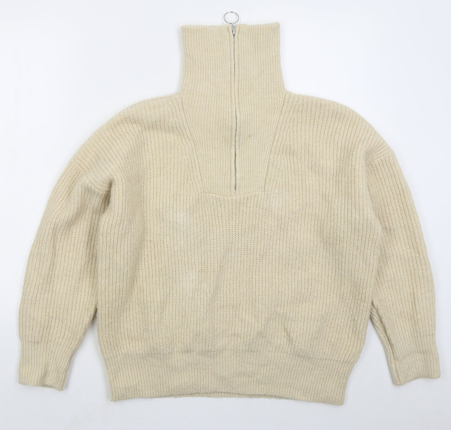 F&F Womens Beige High Neck  Polyester Pullover Jumper Size M