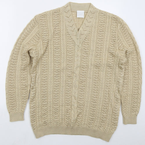 Classics Womens Beige V-Neck  Acrylic Pullover Jumper Size 12