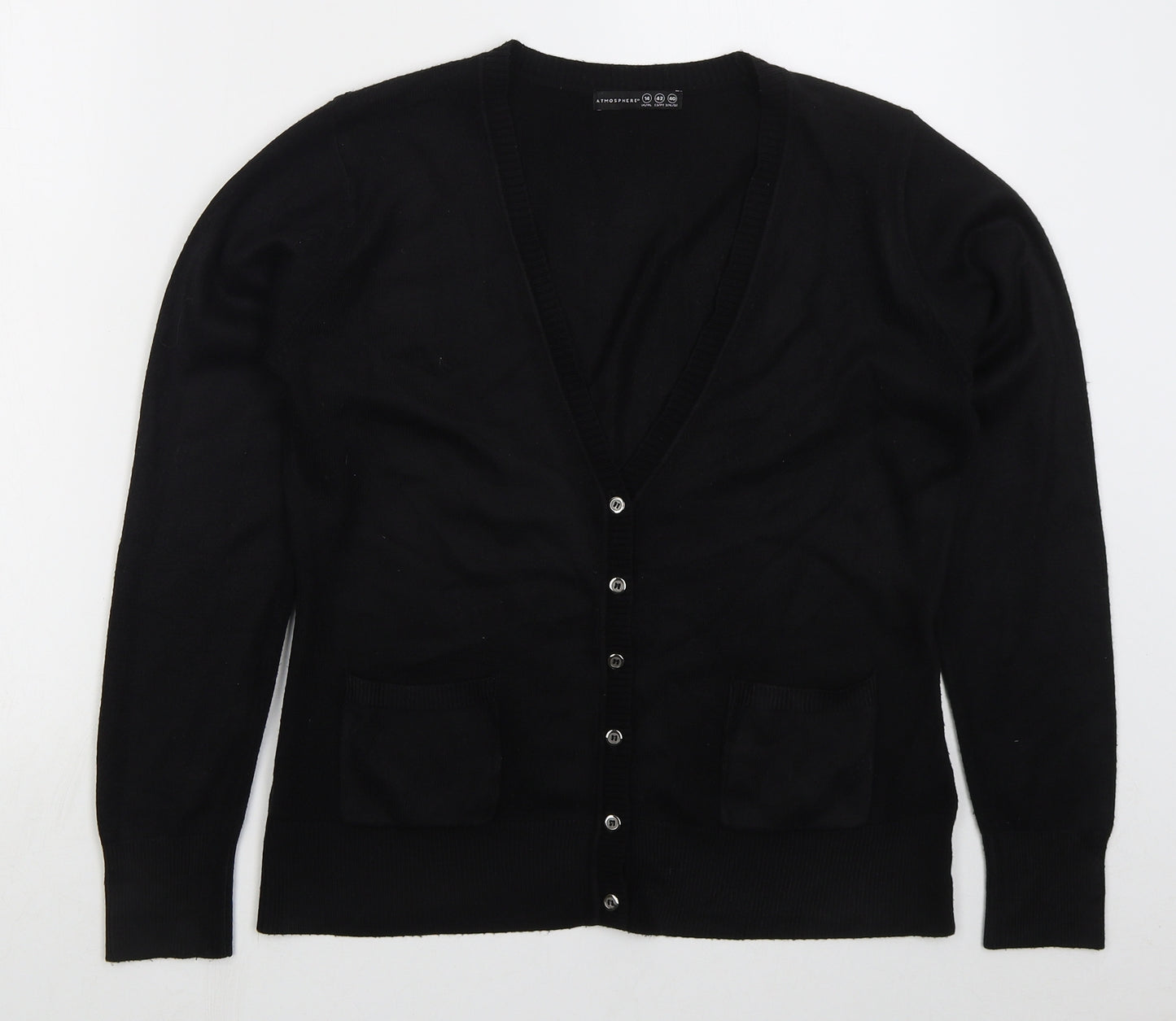 Atmosphere Womens Black V-Neck  Acrylic Cardigan Jumper Size 14