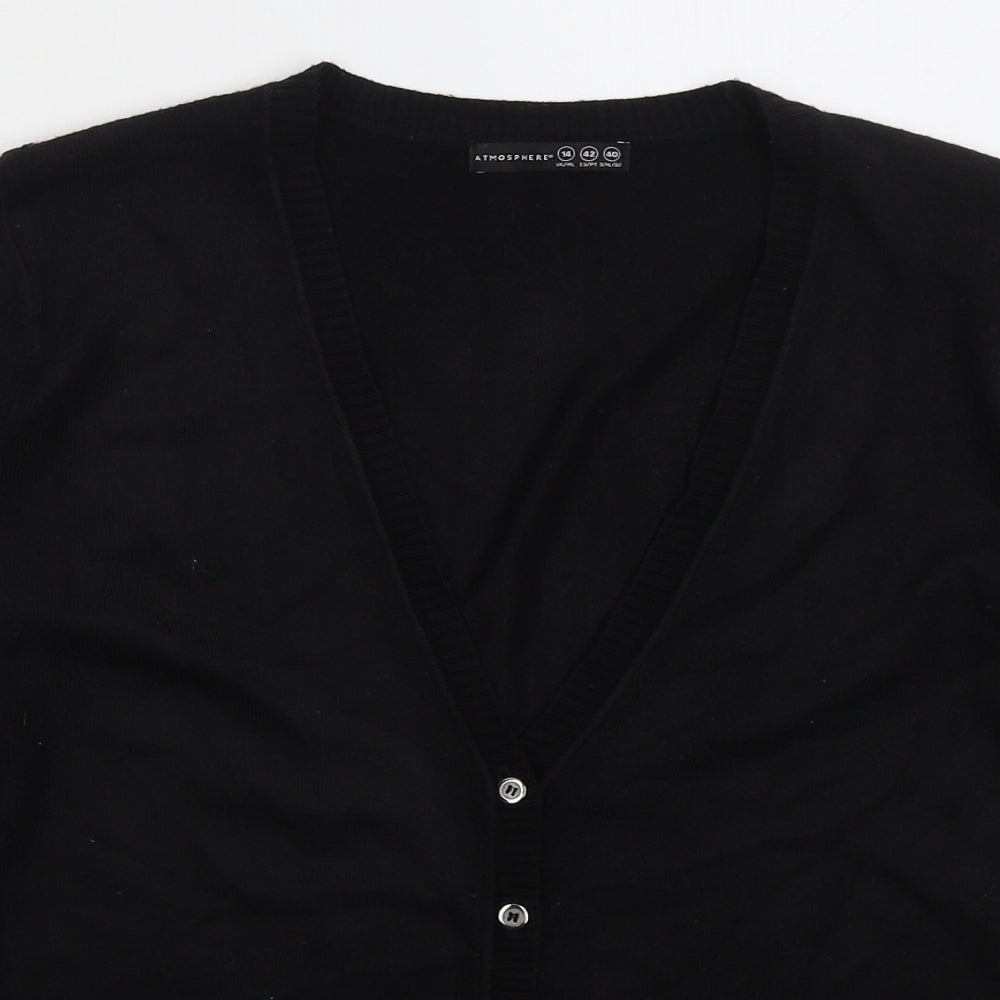 Atmosphere Womens Black V-Neck  Acrylic Cardigan Jumper Size 14