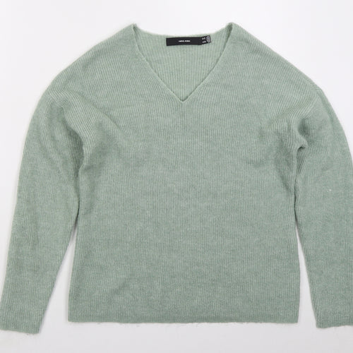 VERO MODA Womens Green V-Neck  Acrylic Pullover Jumper Size XS