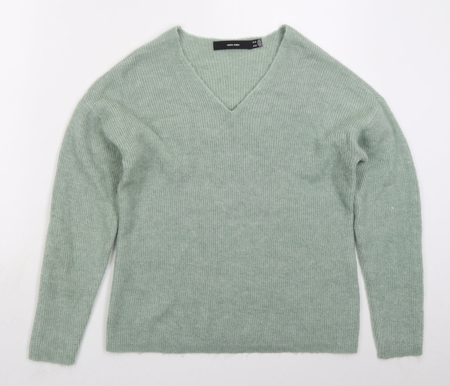 VERO MODA Womens Green V-Neck  Acrylic Pullover Jumper Size XS