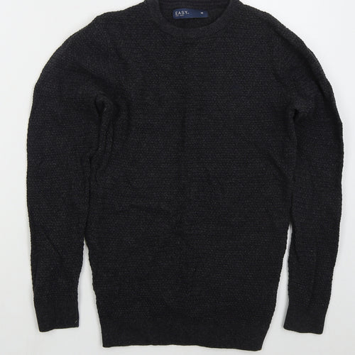 Easy Mens Grey Crew Neck  Cotton Pullover Jumper Size M