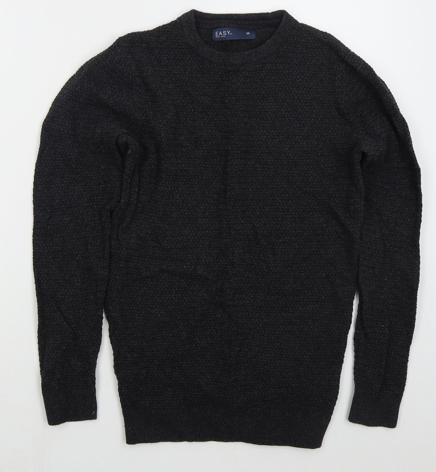 Easy Mens Grey Crew Neck  Cotton Pullover Jumper Size M