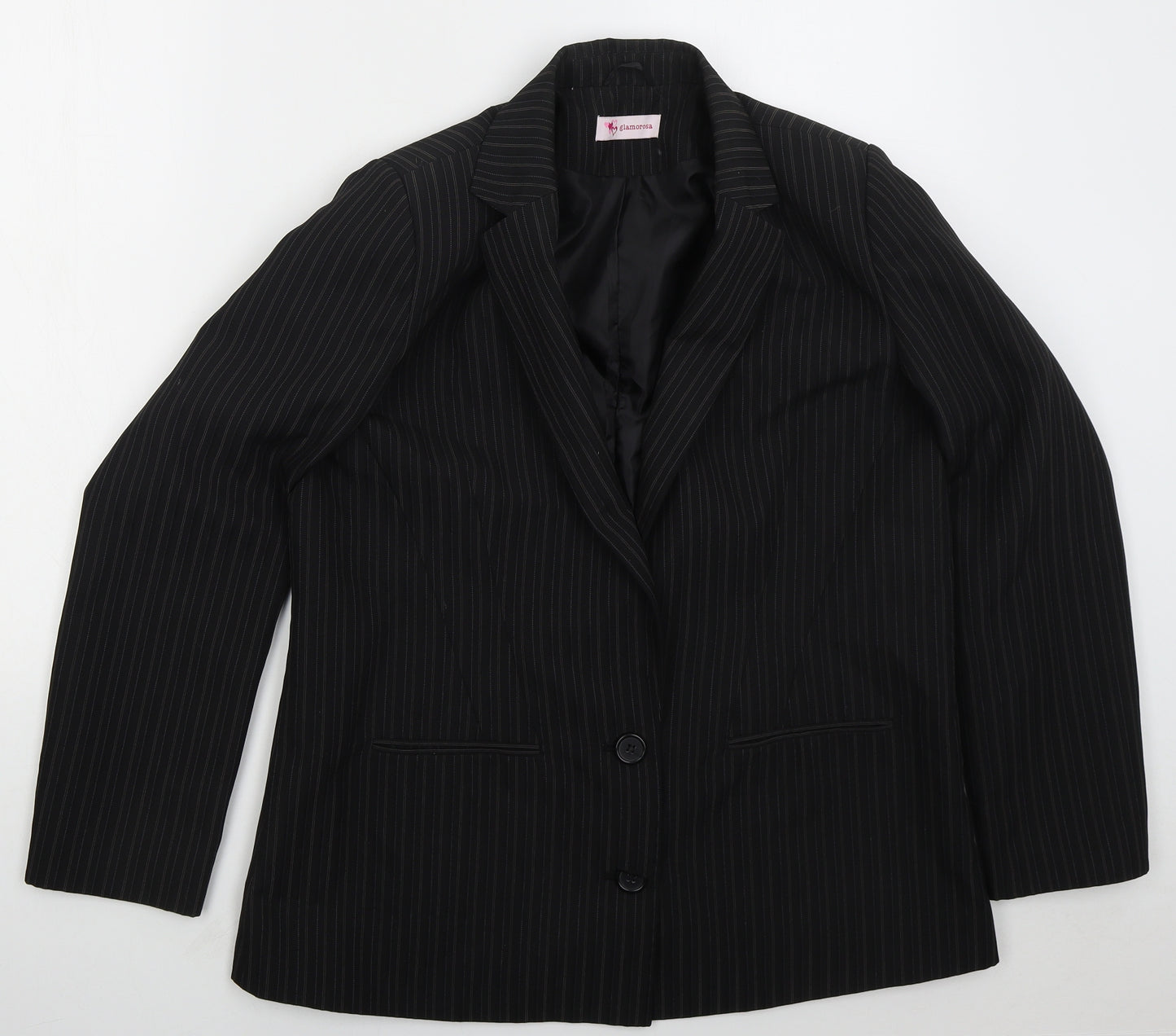 Glamorosa Womens Black Striped Polyester Jacket Suit Jacket Size 16