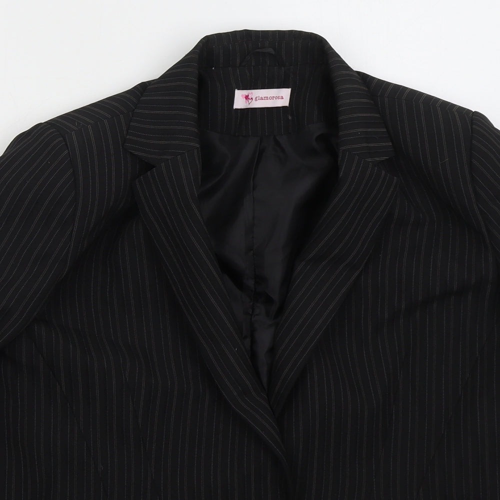 Glamorosa Womens Black Striped Polyester Jacket Suit Jacket Size 16